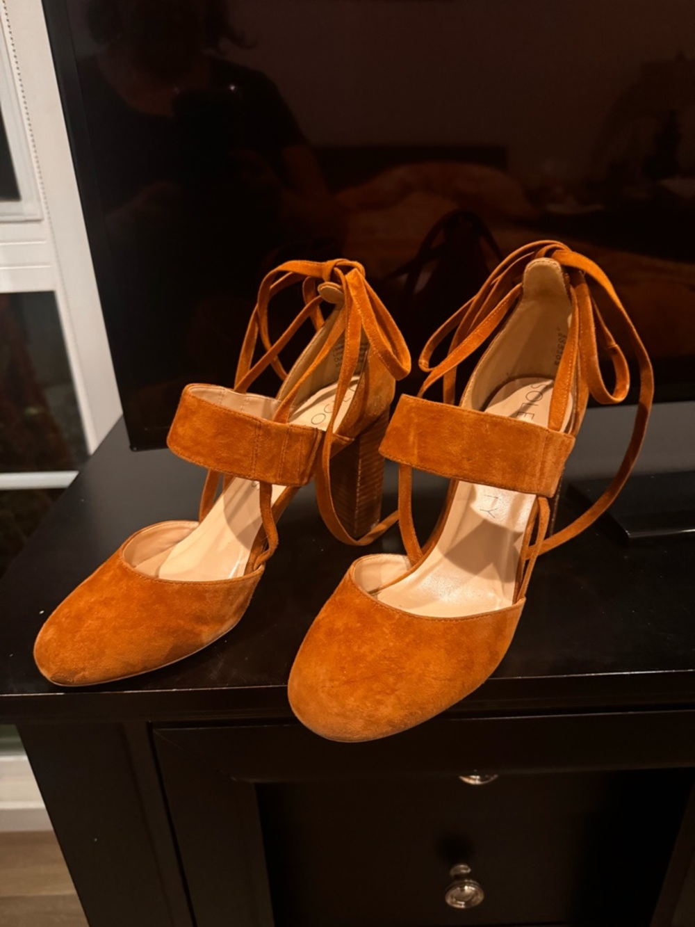 Sole Society Rust Suede Ankle-Tie Heels